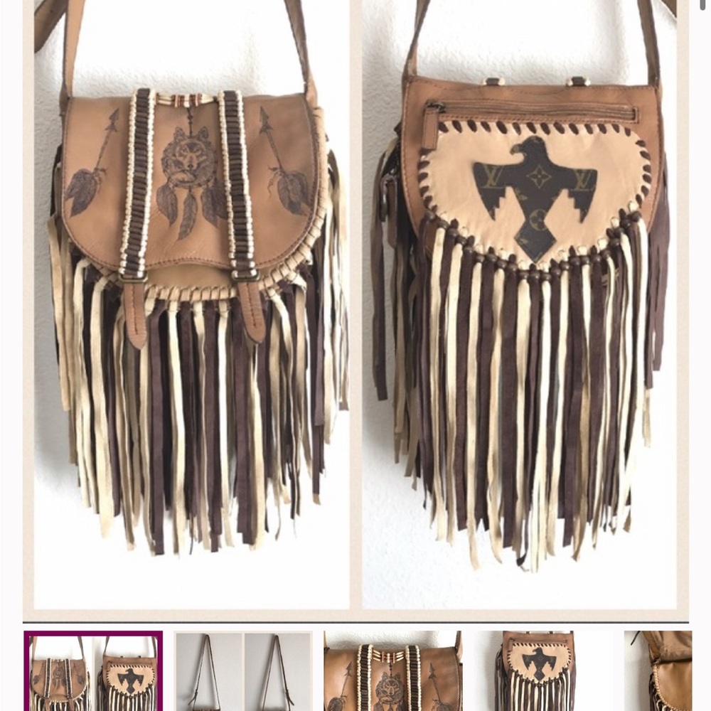 Vintage Tan and Brown Fringe Crossbody Bag
